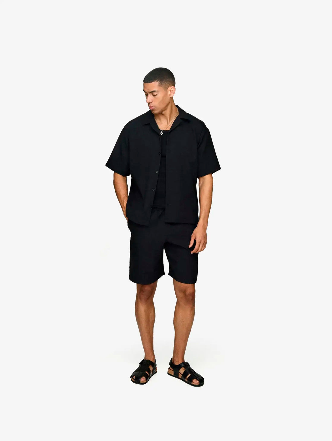 Man Conjunto Plissado Preto