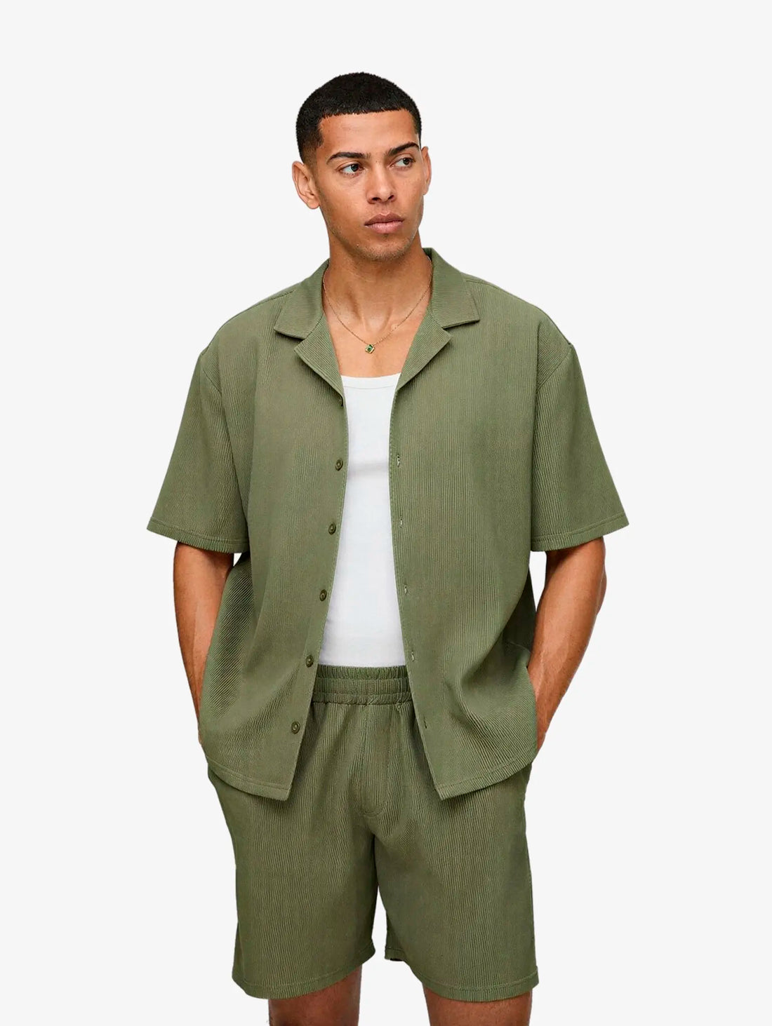 MAN Conjunto Oversized Com Efeito Plissado Verde