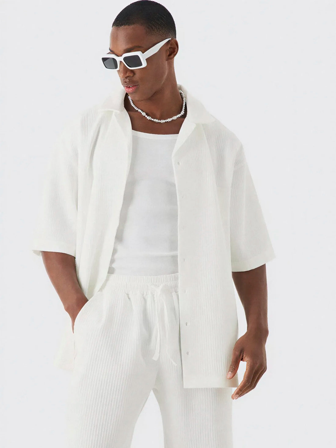 MAN Conjunto Oversized Com Efeito Plissado Creme