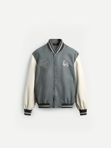 Zara Bomber Jack Bordados Em Contraste Cinzento