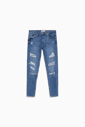 Bershka Calças Jeans Super Skinny Fit Com Rasgões Azul