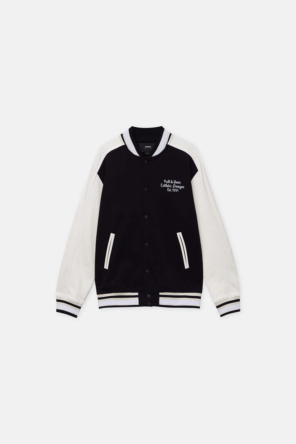 Pull&Bear Bomber Varsity Preto e Branco