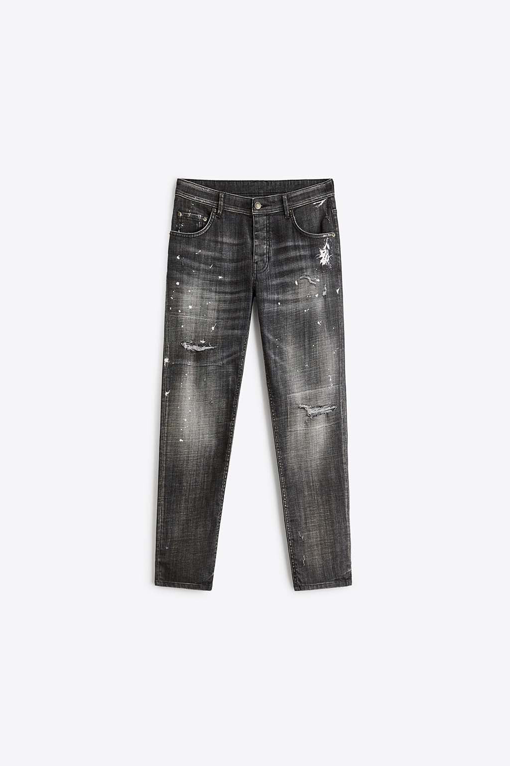 Zara Calça Jeans Com Estampa De Salpicos