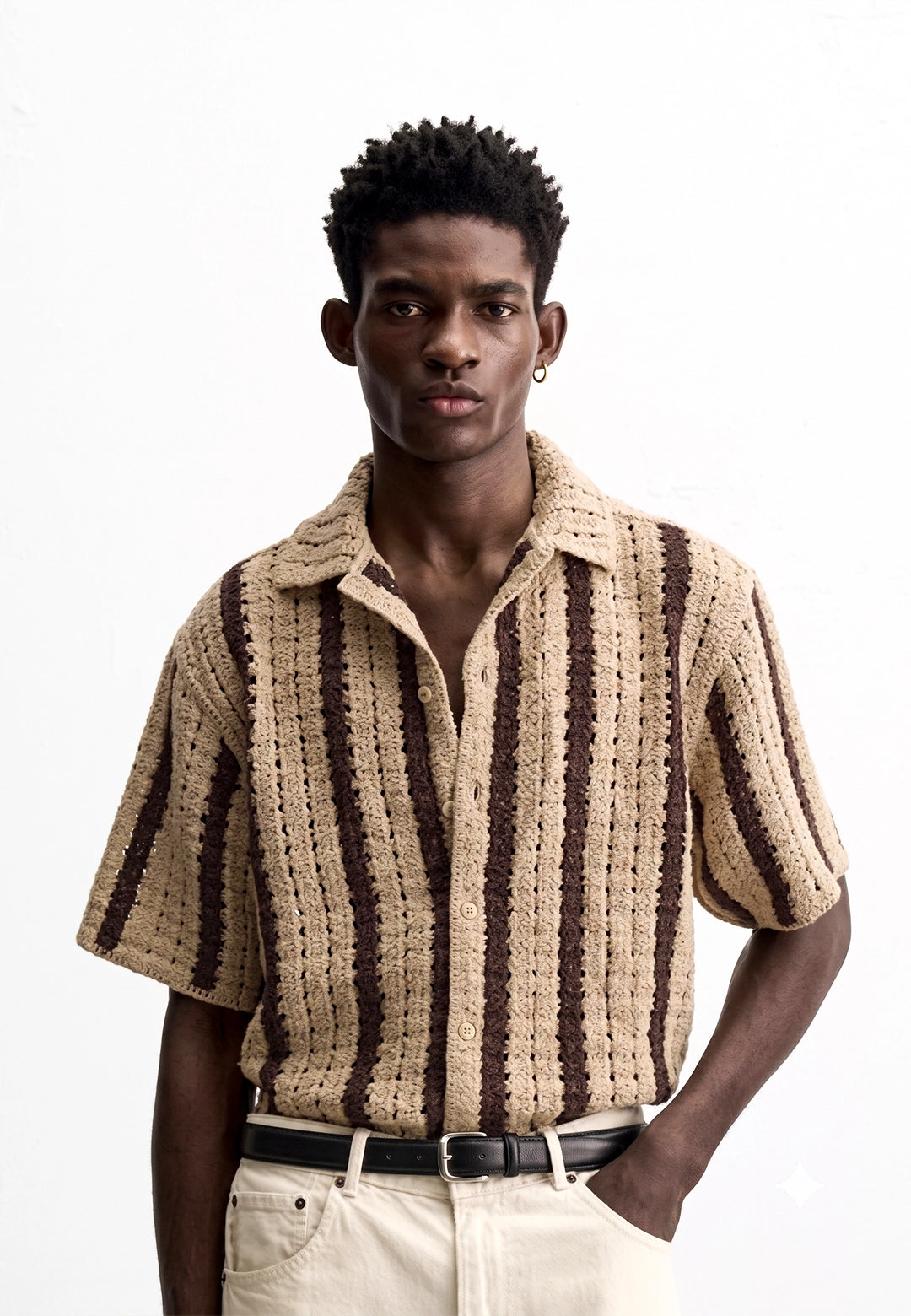 Zara Camisa Com Barras Castanha