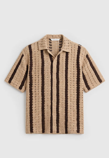 Zara Camisa Com Barras Castanha