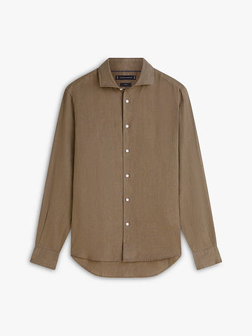 Tommy Hilfiger Camisa Slim Em Linho Caqui