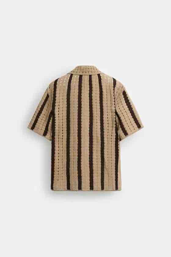 Zara Camisa Com Barras Castanha