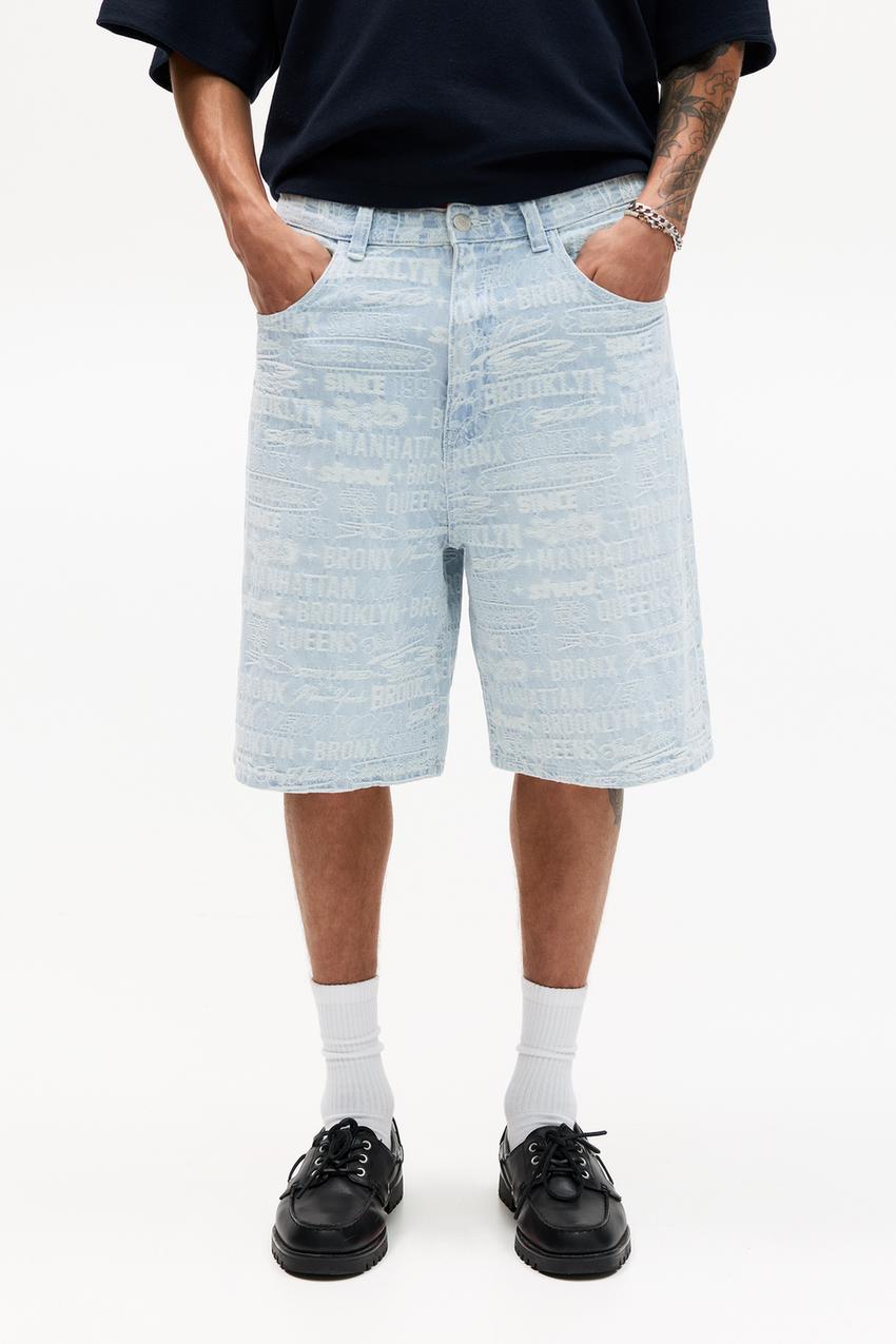 Pull&Bear Calção-Bermuda Baggy Estampado Azul-Claro