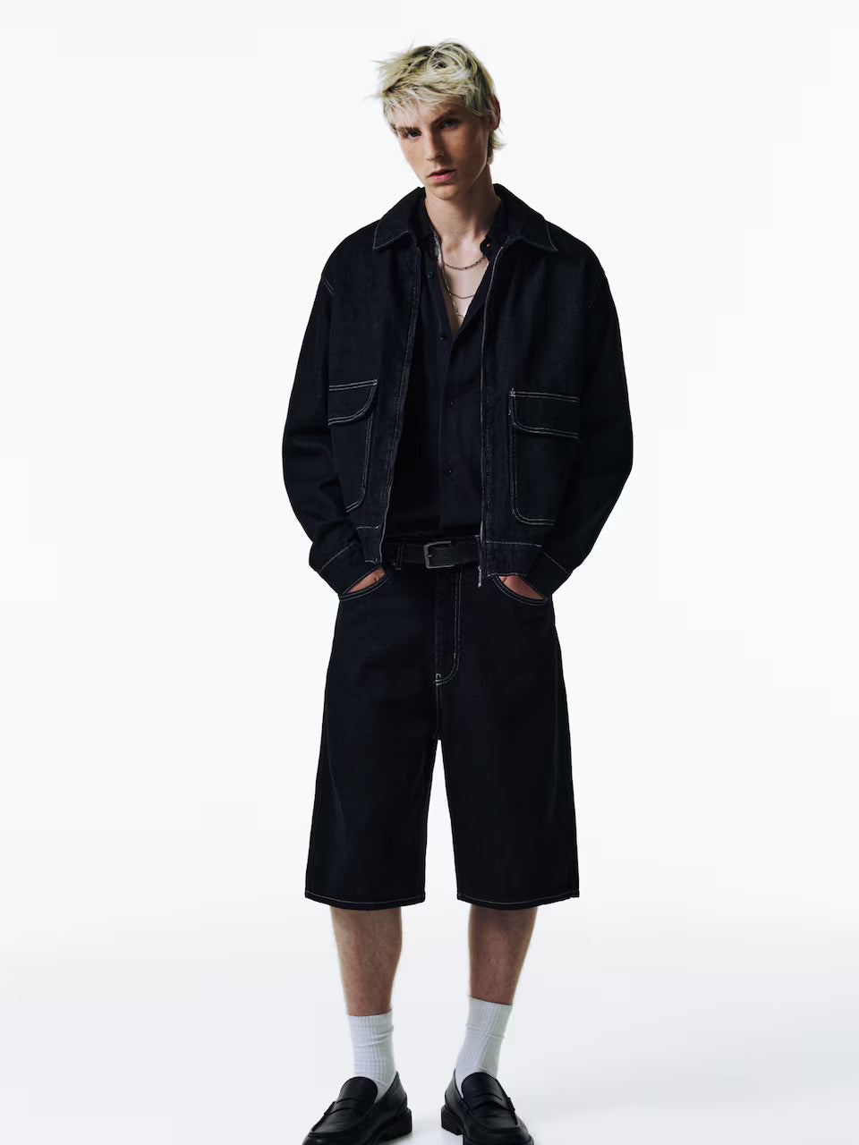 Pull&Bear Calção-Bermuda Baggy De Ganga Preto
