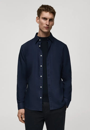 Mango Camisa Oxford Azul