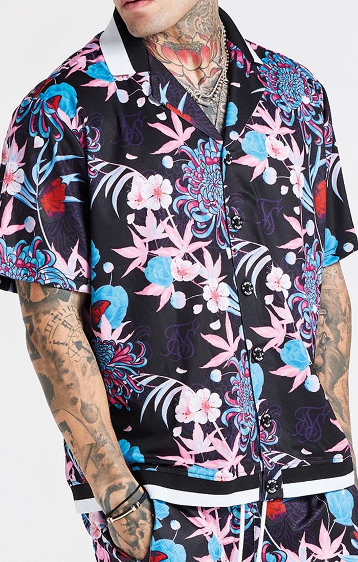 SikSilk X Steve Aoki Loose Fit Shirt - Navy,Pink & White