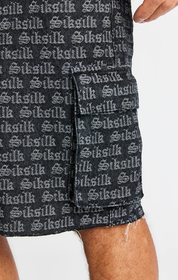 SikSilk Calções Jacquard Denim Cargo Preto