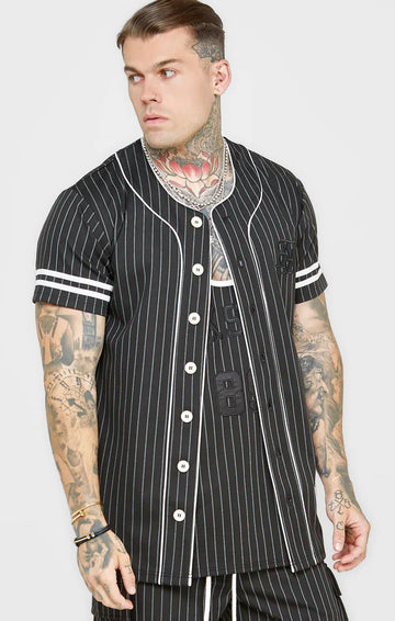 SikSilk Camisa De Beisebol Oversized as Riscas preta