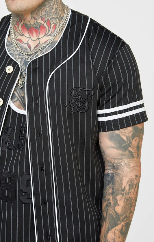 SikSilk Camisa De Beisebol Oversized as Riscas preta