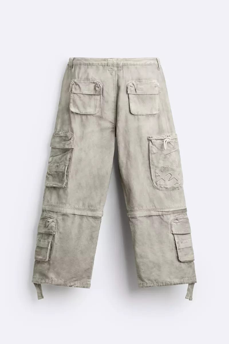 Zara Calcas Cargo Lavada Bege