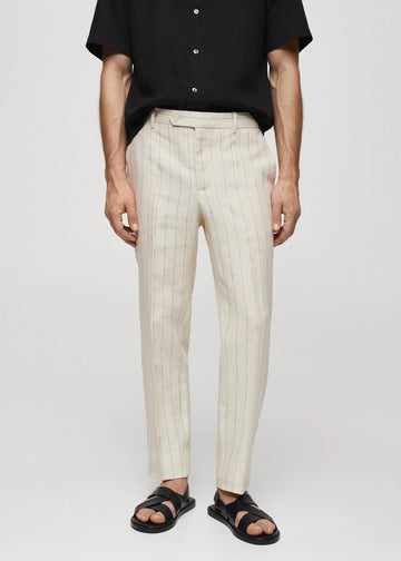 Mango Calças de linho Slim-Fit às Riscas Finas