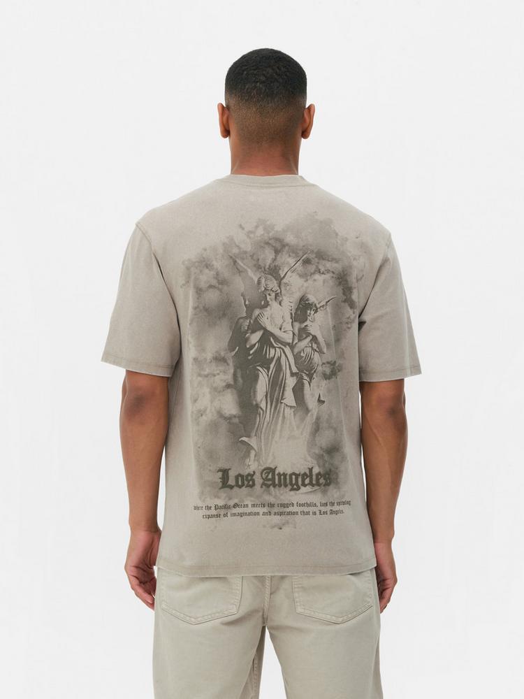 New Yorker T-shirt Oversize LA Estampado Bege