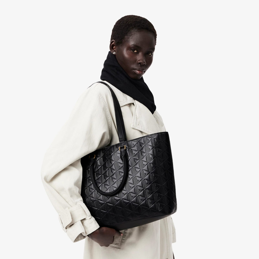 Lacoste Bolsa De Ombro De Couro Preto