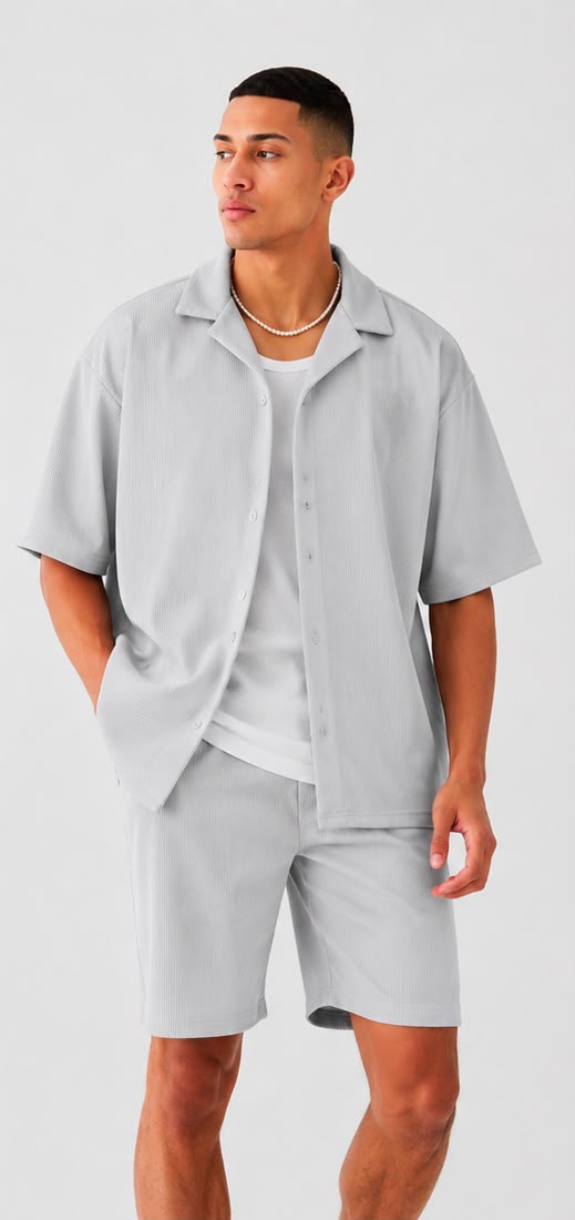 BoohooMan Conjunto Com Calções Plissado Azul Gelo