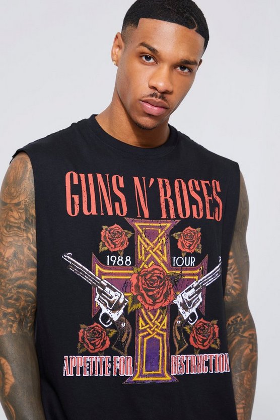 Man T-Shirt Manga Cava Oversized Guns'n roses Preta