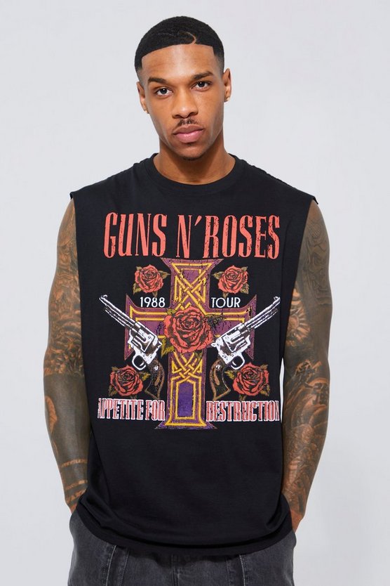 Man T-Shirt Manga Cava Oversized Guns'n roses Preta