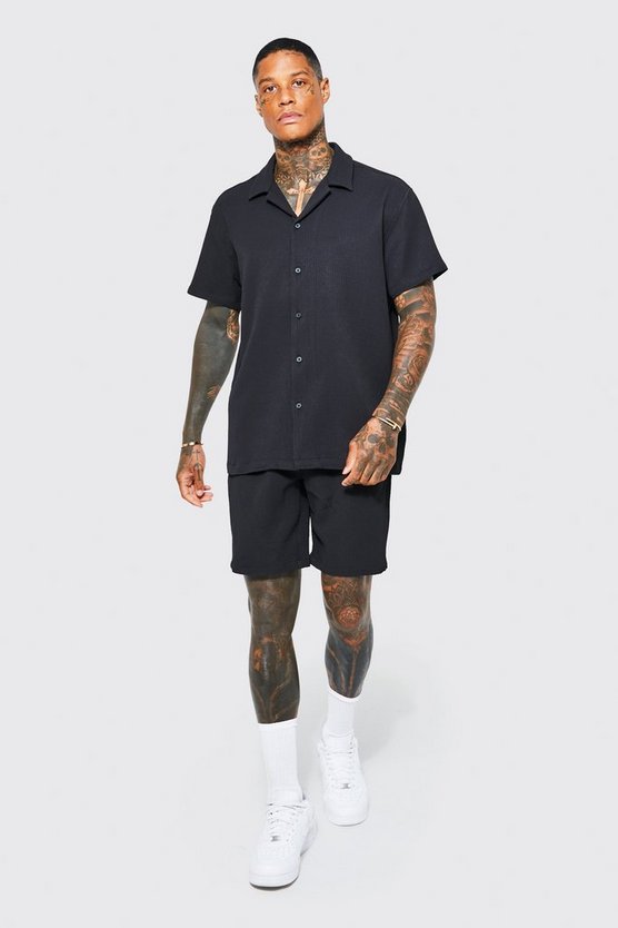 MAN Conjunto Oversized Com Efeito Plissado Preto