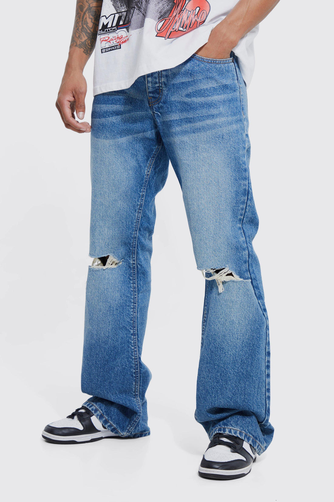 MAN Calças jeans Baggy Flare Com Rasgões