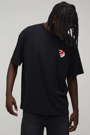 BoohooMan T-shirt  Print Landscape Back Oversiverd Preta