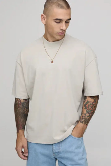 BoohooMan T-shirt Print Landscape Boxy Oversized Creme