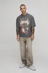 BoohooMan T-shirt Print Eagle Seam Exposed Boxy Oversized Carvão
