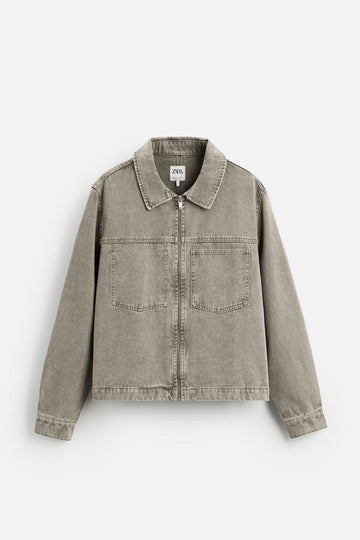 Zara Casaco Jeans Com Bolsos Castanho
