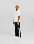 Bershka Calças Wide Leg Faixa Lateral