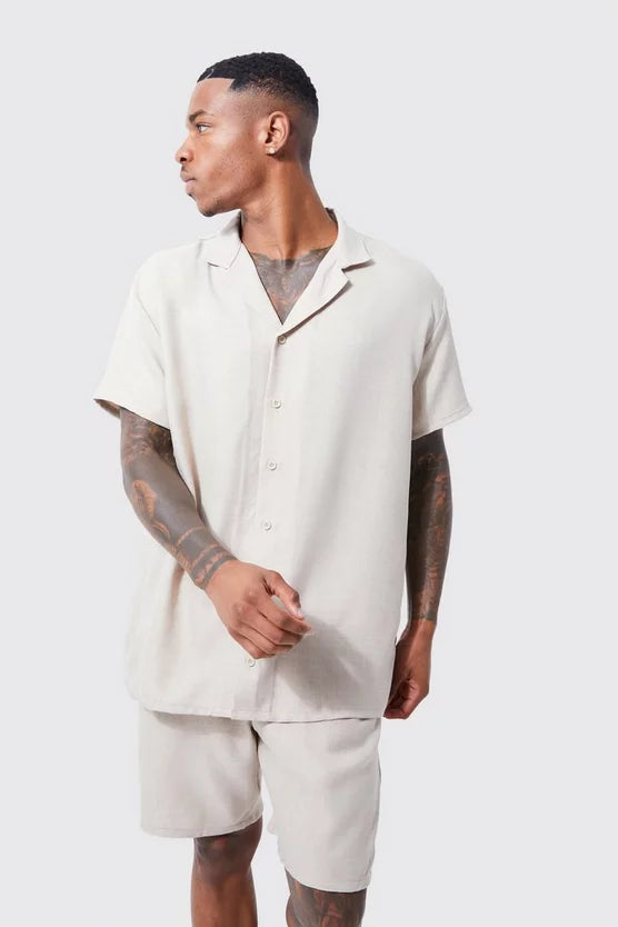 Man Conjunto de Camisa e Calções Linho