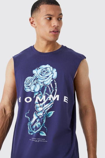 MAN T-Shirt Manga Cava Com Estampa Floral