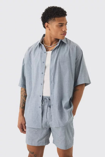 Man Conjunto de Camisa e Calções Linho Preto