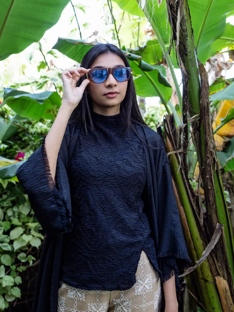 Ruh Top de Malha de Gola Alta Preta