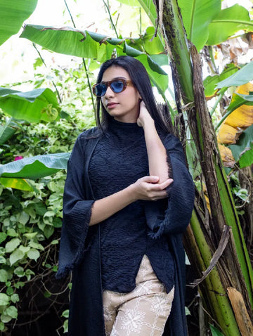 Ruh Top de Malha de Gola Alta Preta