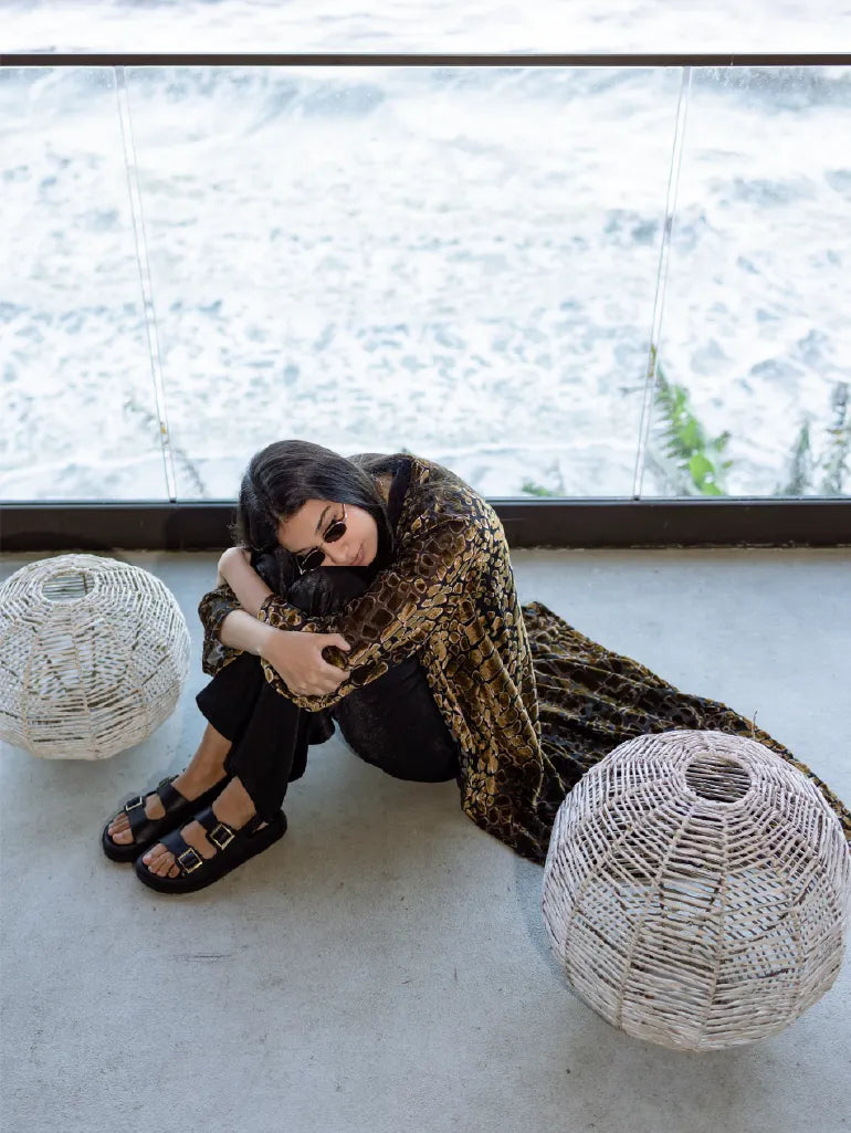 Ruh Kimono em Veludo Estampado