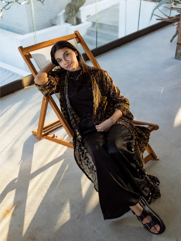 Ruh Kimono em Veludo Estampado