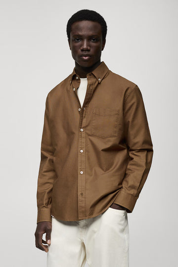 Mango Camisa Oxford Castanha