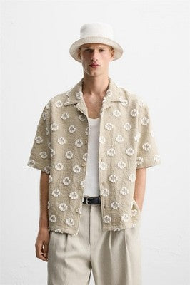 Zara Camisa Com Bordados Castanha