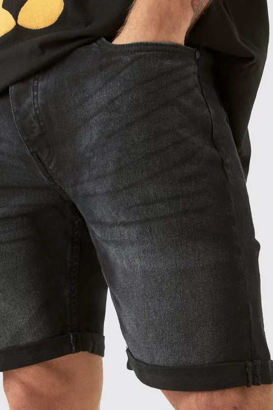 Man Calções Denim Skinny Stretch Preto