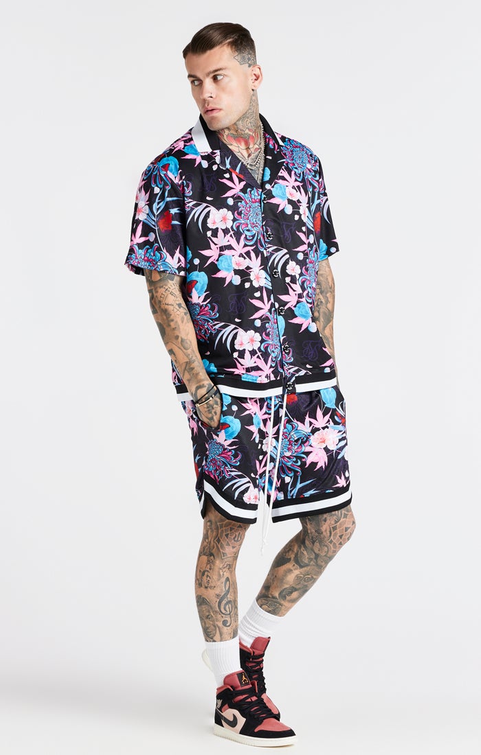 SikSilk X Steve Aoki Loose Fit Shirt - Navy,Pink & White