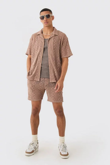 Man Conjunto De T-Shirt e Calções De CroChe