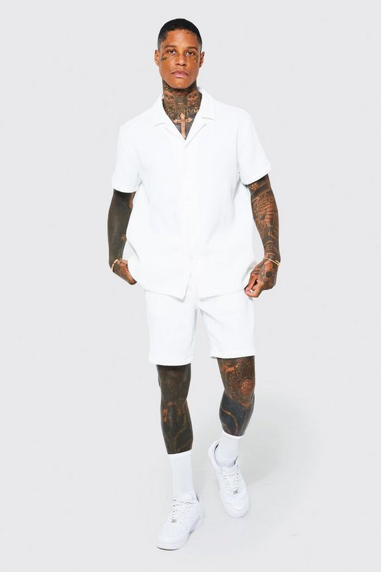 MAN Conjunto Oversized Com Efeito Plissado Branco